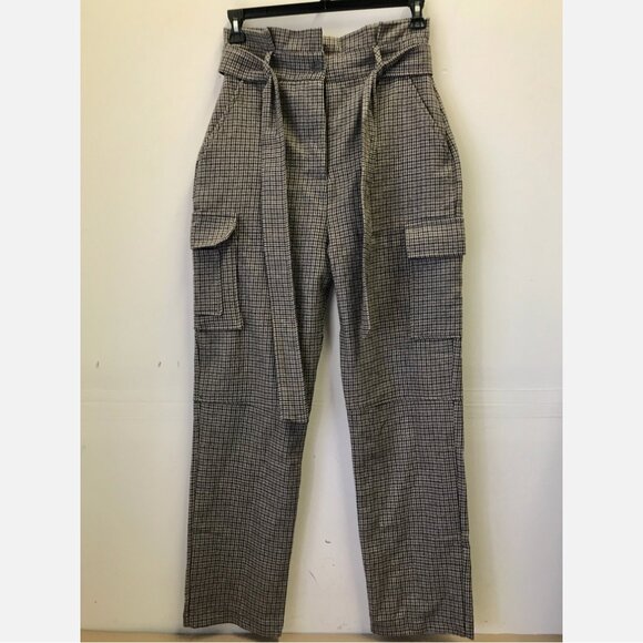 Twenty Montreal Wool Blend Belted Herringbone Plaid Cargo Pants - Picture 1 of 2
